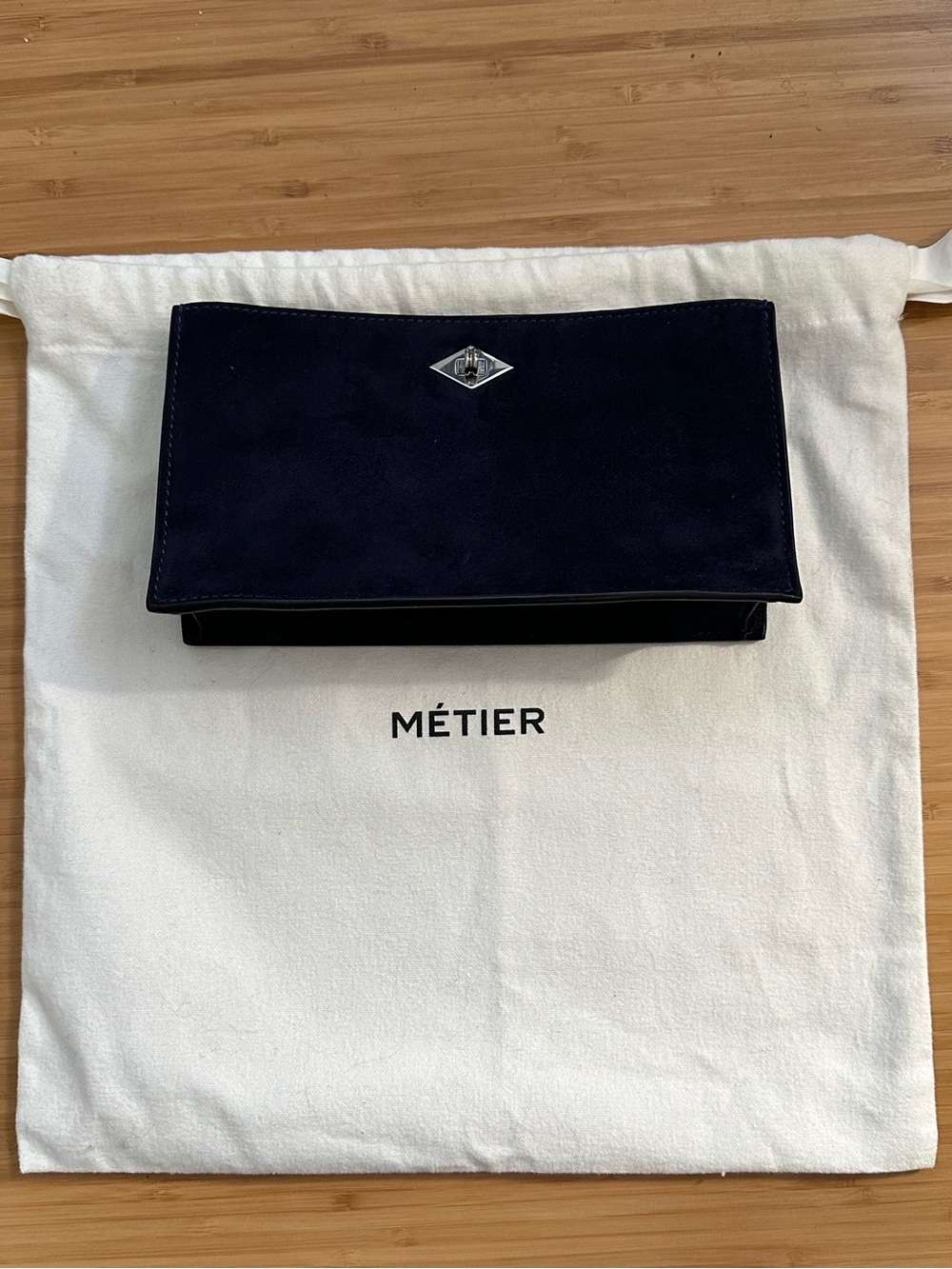 Metier London Ease 20 Clutch/Crossbody Navy Suede NWT - Picture 5 of 5